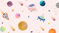 Colorful galaxy watercolor doodle on pastel background vector