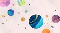 Colorful galaxy watercolor doodle on pastel background vector