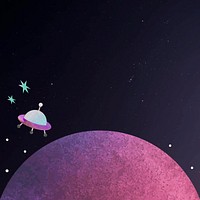 Colorful space watercolor doodle with an UFO on black background vector