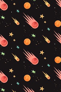 Colorful galaxy watercolor doodle with comets on black background vector