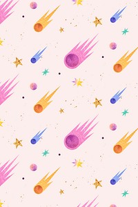 Colorful galaxy watercolor doodle with comets on pastel background vector