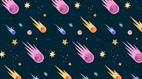 Colorful galaxy watercolor doodle with comets on black background vector