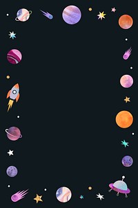 Colorful galaxy watercolor doodle frame on black background vector