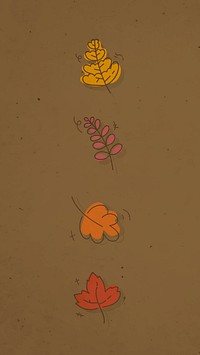 Autumnal leaves doodle patterned on brown mobile phone wallpaper vector