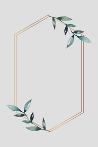 Leafy golden hexagon frame vector 