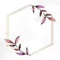 Pink leaves with golden hexagon frame social ads template vector