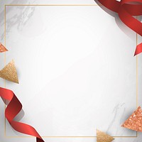 Festive gold frame with red ribbon vector