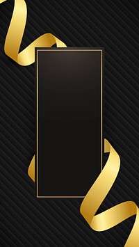 Rectangle frame with gold ribbon pattern on black background vector