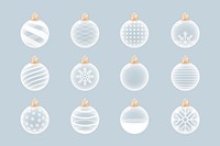 White Christmas baubles decorative element set vector