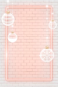 Neon frame with white bauble patterned vector