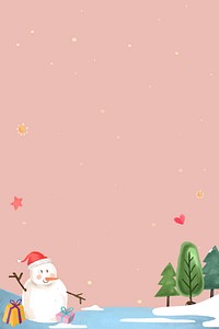 Cute snowman in a forest on pink background vector