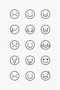 Black outline emoticon set isolated on gray background vector