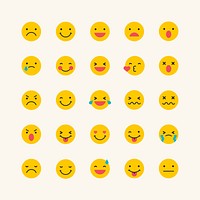 Round yellow emoticon set isolated on beige background vector