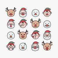 Santa, Rudolph reindeer, elf and snowman emoticon set isolated on white background vector
