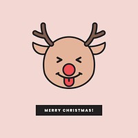 Rudolph reindeer with tongue emoticon and Merry Christmas sign isolated on pink background vector