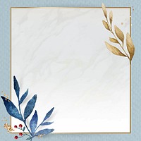 Christmas golden rectangle frame on blue paper background vector