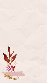 Christmas watercolor leafy on beige  wrinkled paper background mobile phone wallpaper vector