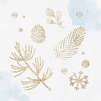 Glittery pine branch and conifer cone pattern vector