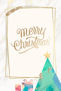 Gold frame with Christmas tree pattern background vector