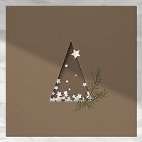 Paper cut Christmas tree with leaves greeting card design vector