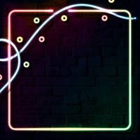 Rectangle colorful neon frame design on a dark brick wall vector