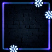 Rectangle neon frame design with snowflakes on a dark brick wall vector
