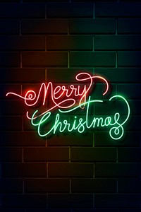 Merry Christmas neon sign on a dark brick wall vector