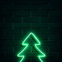 Christmas tree neon sign on a dark brick wall vector