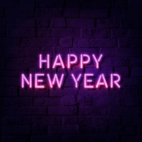 Neon bright happy new year social ads template