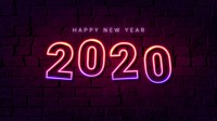 Neon pink happy new year 2020 wallpaper vector