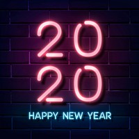 Neon pink happy new year 2020 social ads template vector