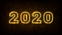 Bright yellow neon 2020 sign wallpaper