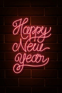 Neon bright happy new year sign vector
