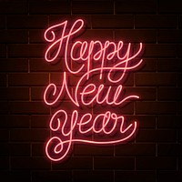 Neon bright happy new year social ads template