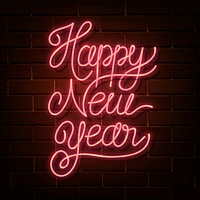 Neon bright happy new year sign vector