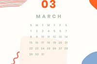 Colorful March calendar 2020 vector