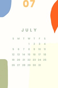 Colorful July calendar 2020 vector