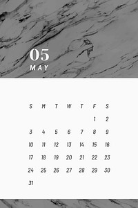 Black and white May calendar 2020 vector