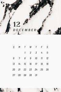 Black and white December calendar 2020 vector