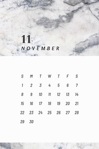 Black and white November calendar 2020 vector
