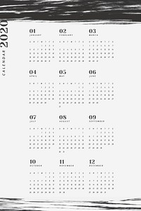 Black and white marble calendar for 2020 vector