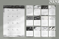 Black and white marble calendar for 2020 vector