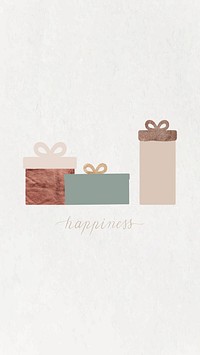 New Year gift boxes doodle with happiness hand drawn on textured background mobile phone wallpaper vector