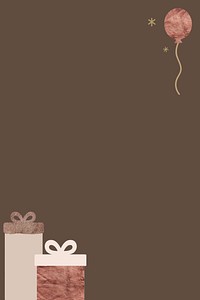 New Year gift boxes and balloon frame design on brown background vector