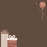 New Year gift boxes and balloon frame design on brown background vector