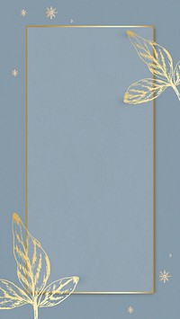 Gold leaves pattern with gold frame on blue mobile phone wallpaper vector