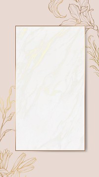 Gold floral frame on marble backgroun mobile phone wallpaper vector