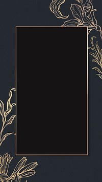 Rectangle gold frame with floral outline mobile phone wallpaper vector