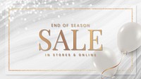 End of season sale sign with white balloons frame design vector