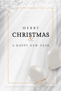 Merry Christmas and a Happy New Year sign with white balloons frame design vector